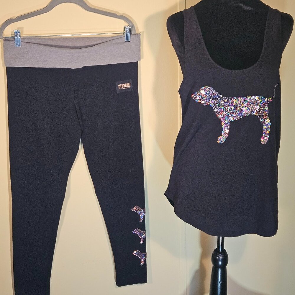 VS PINK Vintage Holographic Iridescent Bling Dog Set Large